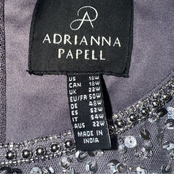 Adrianna Papell 18W Plus Gunmetal Sequin Sheath Midi Dress scalloped edges - Picture 9 of 16